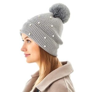 Winter Lined Beanie with Crystals and Pearls